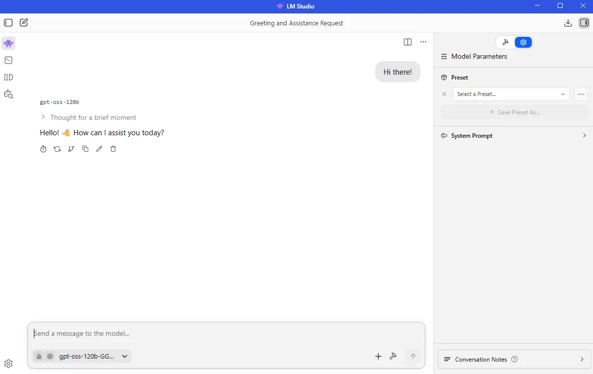 Chatting with gpt-oss-120b on LM Studio