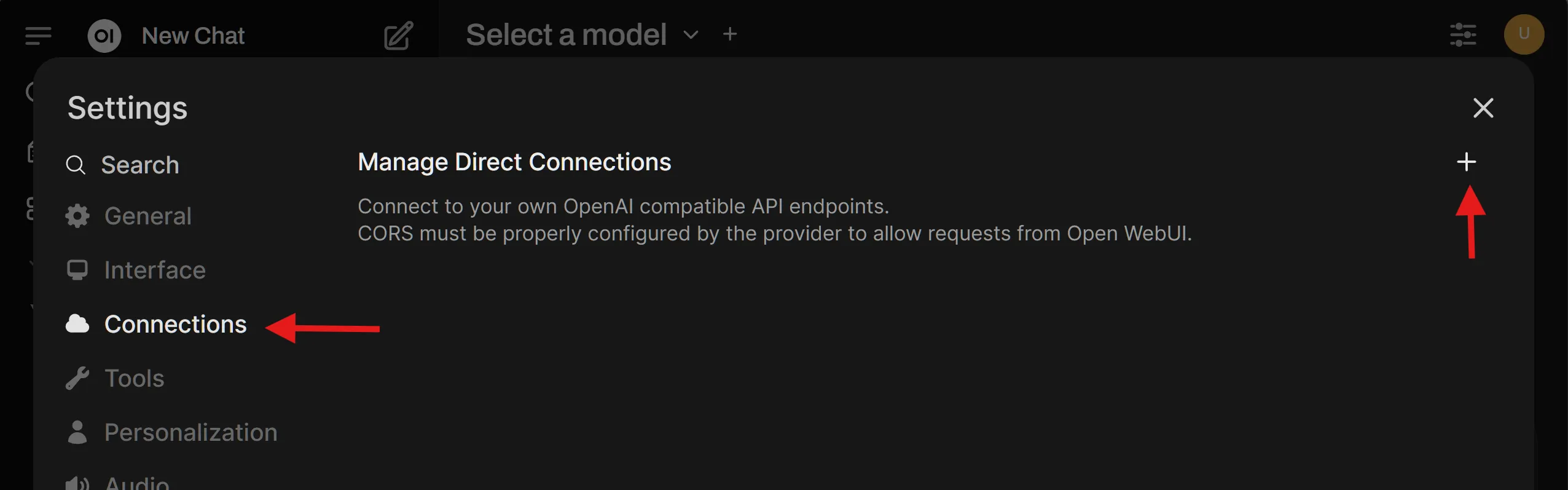 Navigating to the connection settings