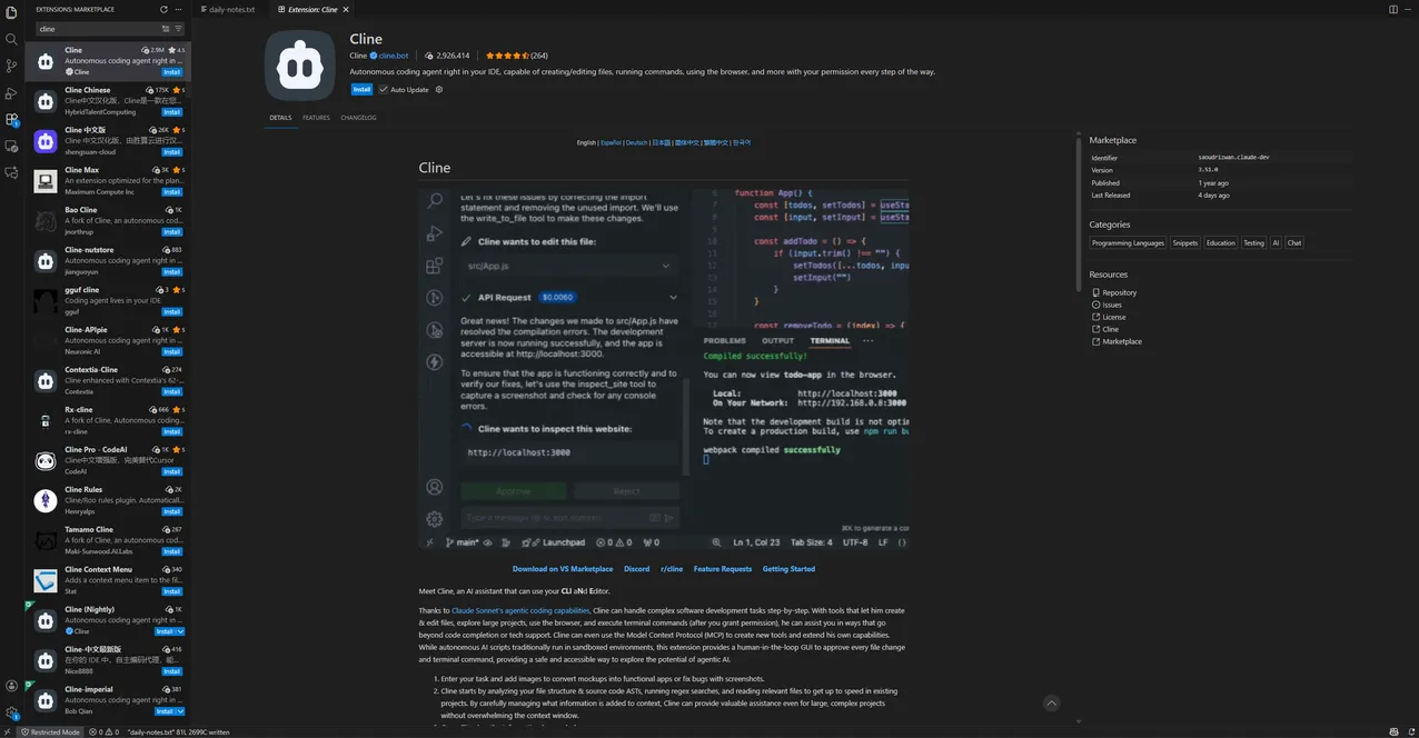Installing Cline Extension