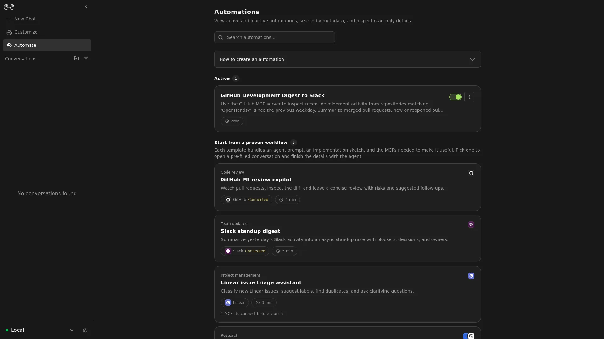 Agent Canvas automation detail after creation