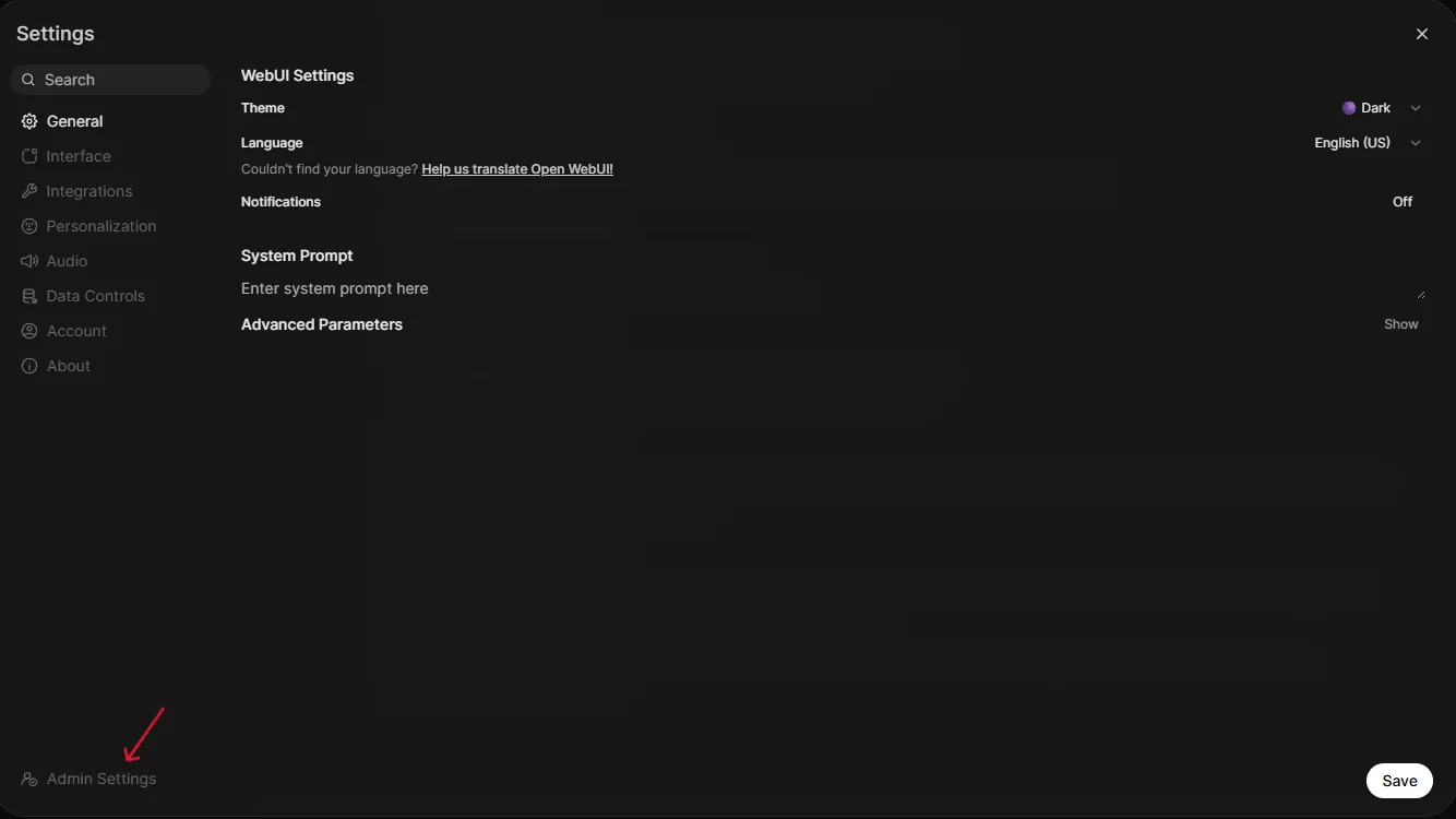 Select Admin Settings