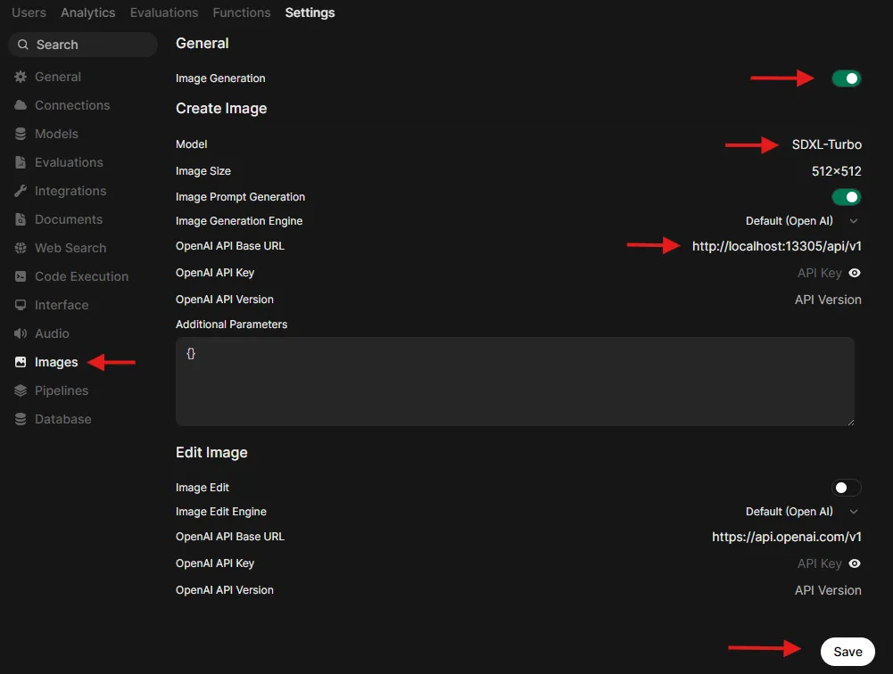 Open WebUI Image Generation settings