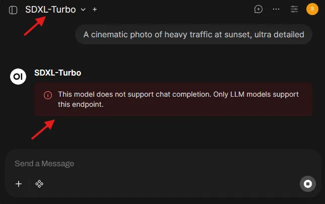 This model does not support chat completion error message