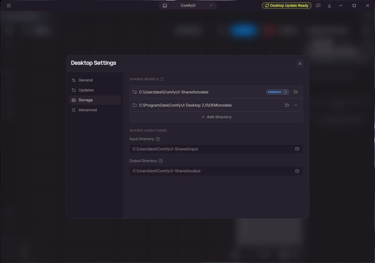 ComfyUI Desktop Menu Storage Tab