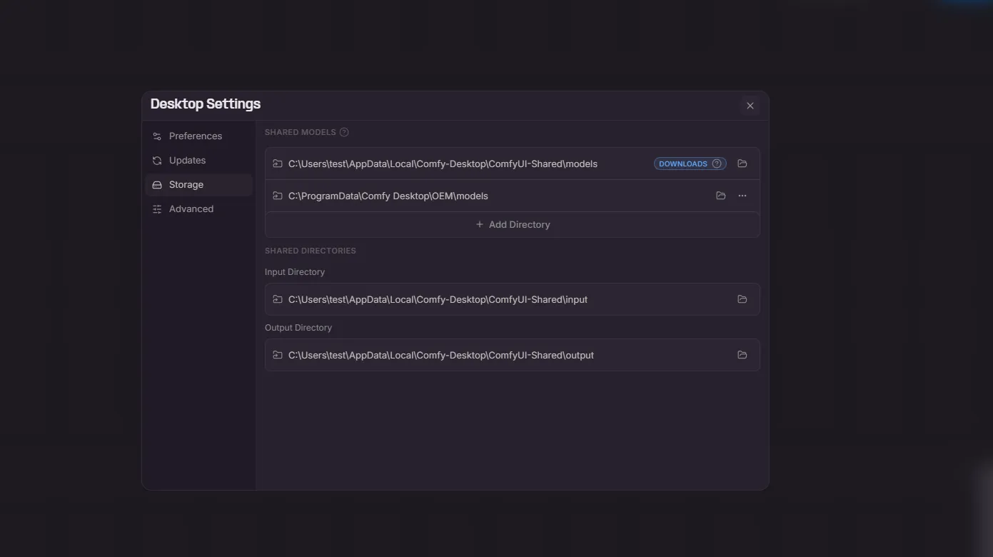 ComfyUI Desktop Menu Storage Tab