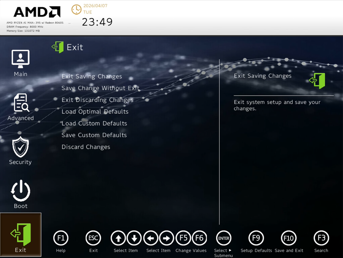 BIOS Exit menu
