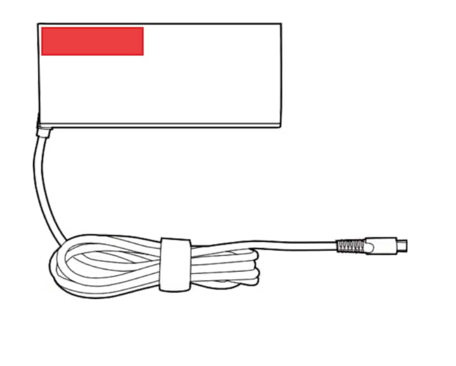 AMD Ryzen AI Halo power adapter with the activation-key sticker location highlighted