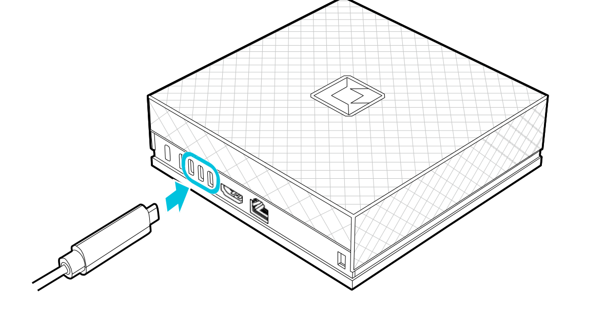Connecting a USB-C mouse and keyboard to a USB-C port at the rear of the system