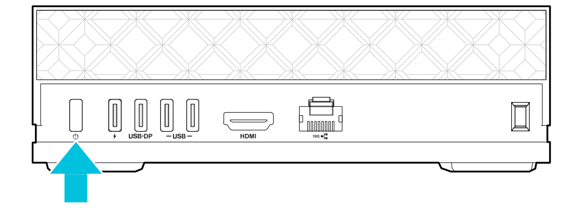 Pressing the power button at the rear of the system