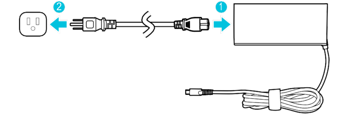 Connecting the power cord to the adapter and a wall outlet