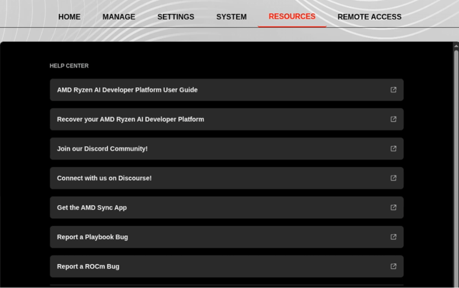 Linux Developer Center Resources tab