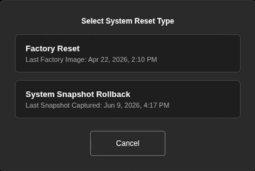 Linux Developer Center System Reset options