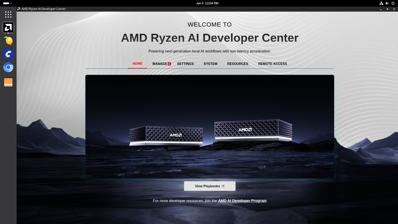 AMD Ryzen AI Developer Center on Linux after first boot