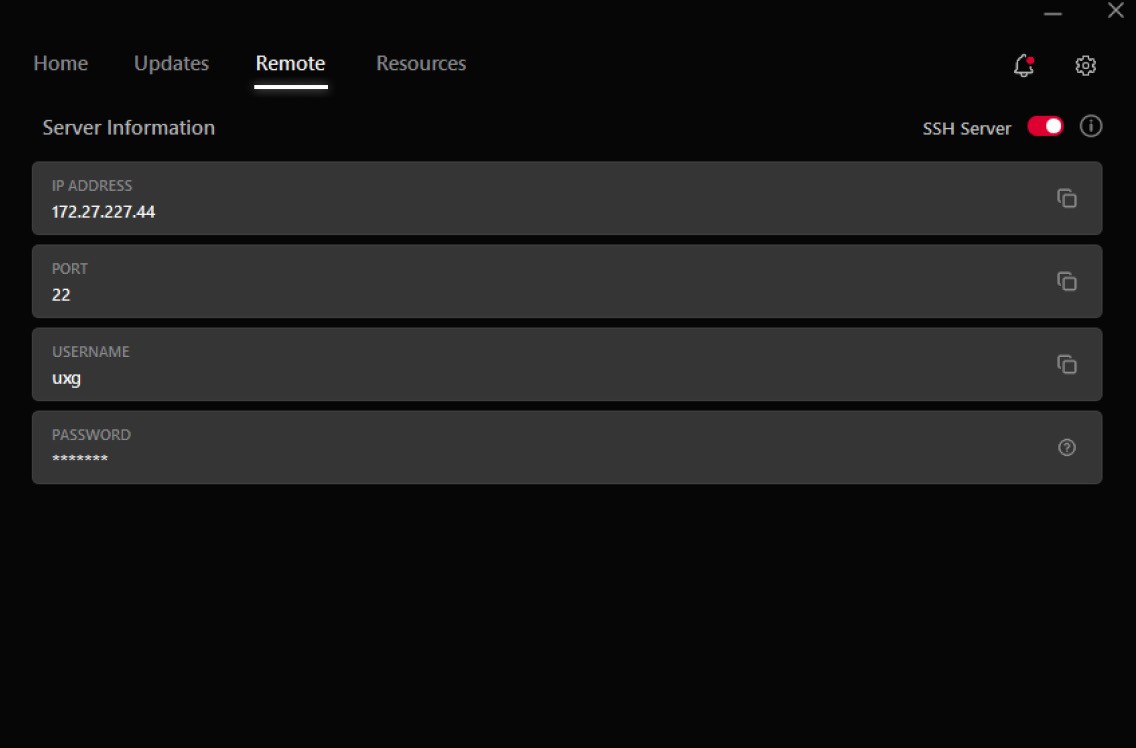 Windows Remote page showing IP address, port, username, and password fields