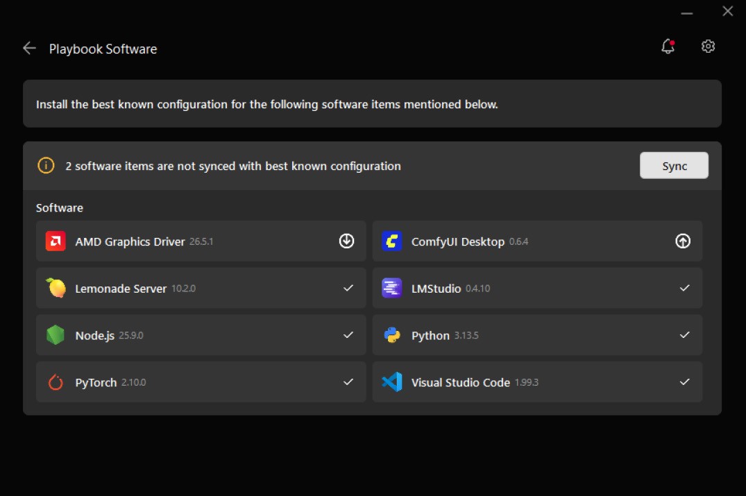 Playbook Software detail view listing in-scope items and versions