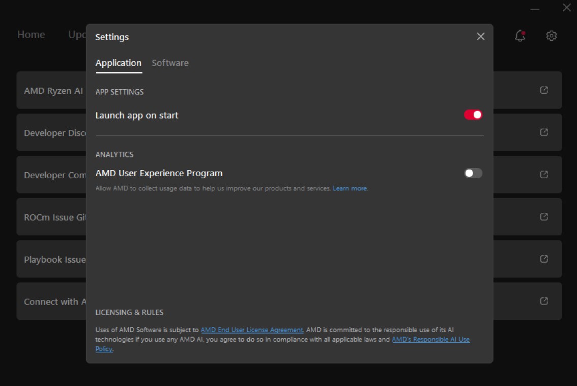 Windows Settings Application tab with the Launch app on start toggle