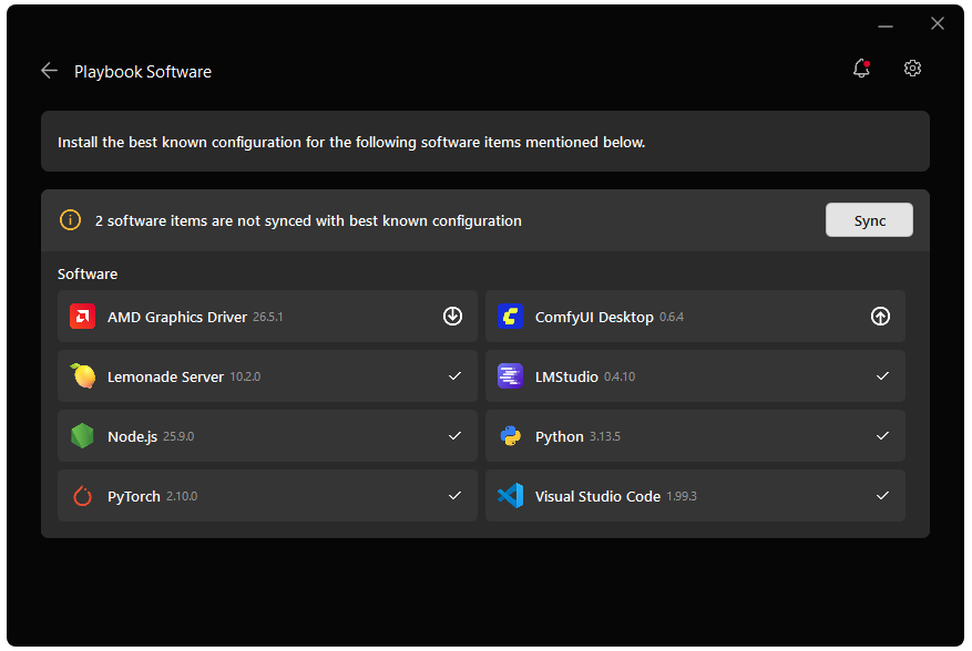 AMD Ryzen AI Developer Center — Updates tab on Windows